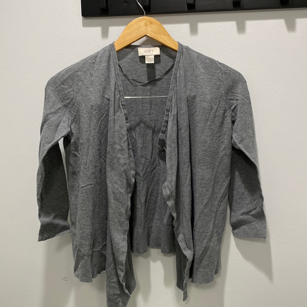 Ann Taylor LOFT grey open front cardigan super soft cotton size XS